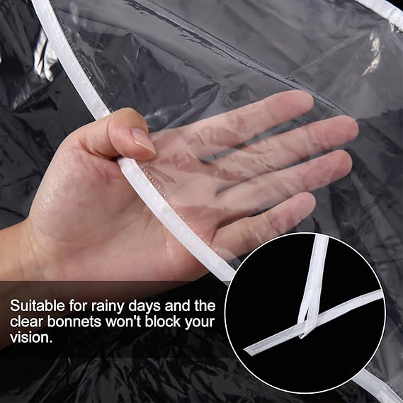 6 Pack Clear Plastic Rain Bonnets for Women - Waterproof Rain Hats with Visor, Reusable Hood Covers