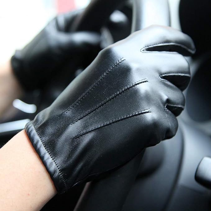 Men's Leather Touchscreen Gloves - Winter Driving Gloves with Thermal Lining, Warm Wrist Support