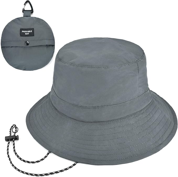 1-Pack Packable Bucket Hat with Chin Strap for Men Women