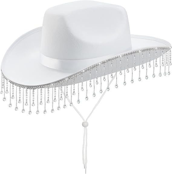 White Rhinestone Cowboy Hat for Women - Bridal Bachelorette Party, Bride-to-Be Gift & Halloween Costume Accessory