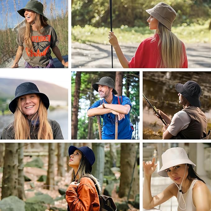 1-Pack Packable Bucket Hat with Chin Strap for Men Women