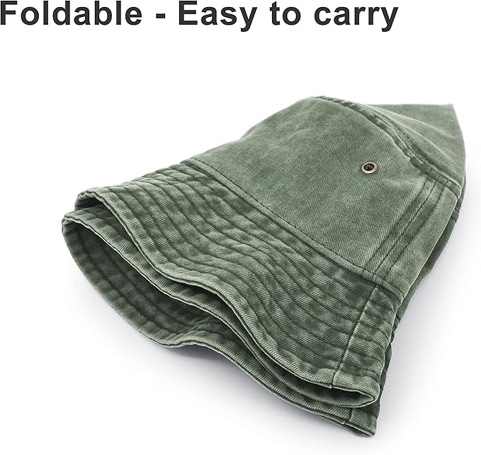Women's Washed Denim Bucket Hat - Wide Brim UPF 50+ Sun Protection, Breathable Cotton Outdoor Hat for Fishing, Hiking, Beach & Travel, Adjustable Chin Strap, Foldable Packable Design