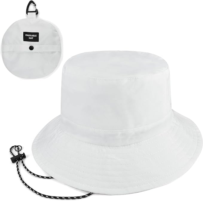 1-Pack Packable Bucket Hat with Chin Strap for Men Women