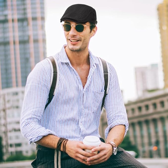 Men's Breathable Mesh Newsboy Cap - Adjustable Summer Beret, Ivy Style Driving & Hunting Hat