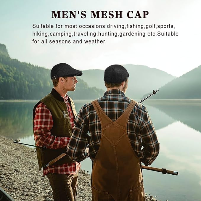 Men's Breathable Mesh Newsboy Cap - Adjustable Summer Beret, Ivy Style Driving & Hunting Hat