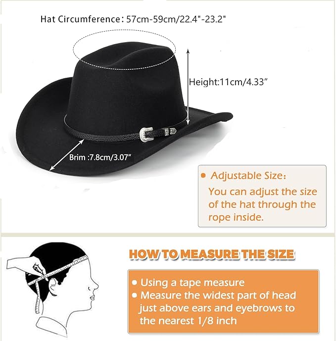 Western Cowboy Hat for Men & Women - Classic Roll-Up Fedora Style with Adjustable Leather Buckle Belt, Vintage Sun Hat for Outdoor, Rodeo, and Country Fashion