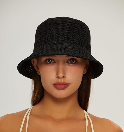 Women's Bamboo Bucket Hat - Breathable Mesh Sun Hat, Foldable & Packable Beach Hat for Travel, Summer Outdoor