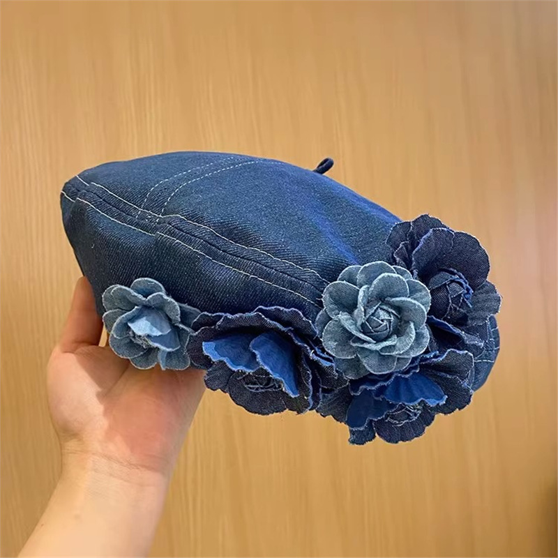 Women's Denim Beret Hat - French Style Adjustable Painter Cap, Casual Sun Hat with Inner Strap for Artists & Fashion