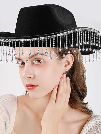 White Rhinestone Cowboy Hat for Women - Bridal Bachelorette Party, Bride-to-Be Gift & Halloween Costume Accessory