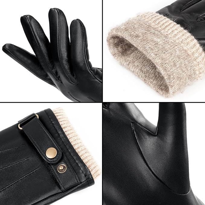 Men's Nappa Leather Winter Gloves - Wool Lined Touchscreen Dress Gloves, Thermal Gifts for Dad & Husband