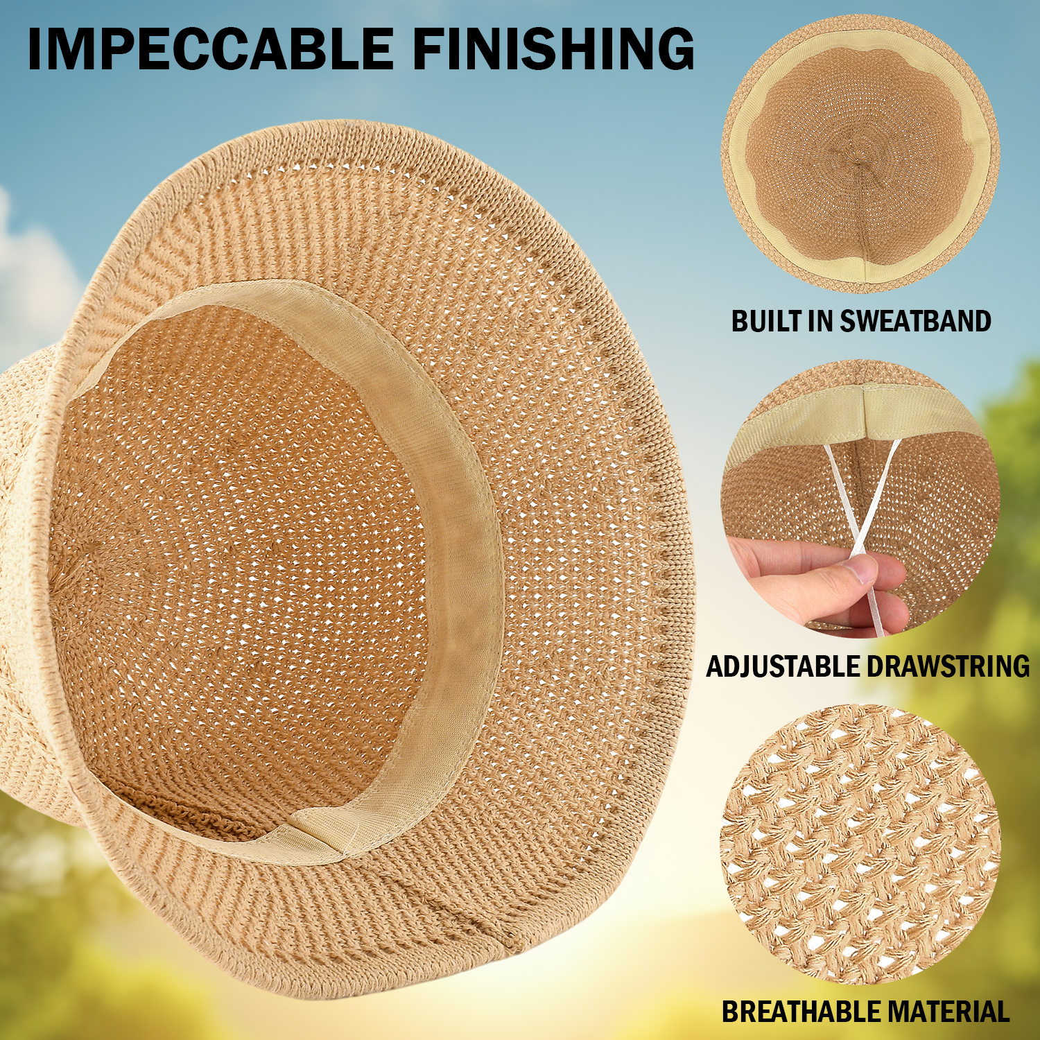 *Packable Straw Bucket Hat for Women, Summer Beach Bucket Hat Foldable Woven