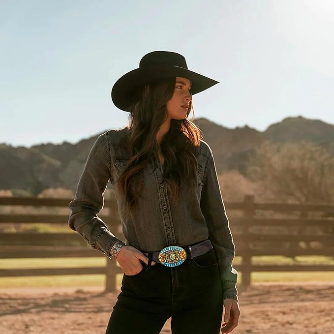 Western Cowboy Hat for Men & Women - Classic Roll-Up Fedora Style with Adjustable Leather Buckle Belt, Vintage Sun Hat for Outdoor, Rodeo, and Country Fashion