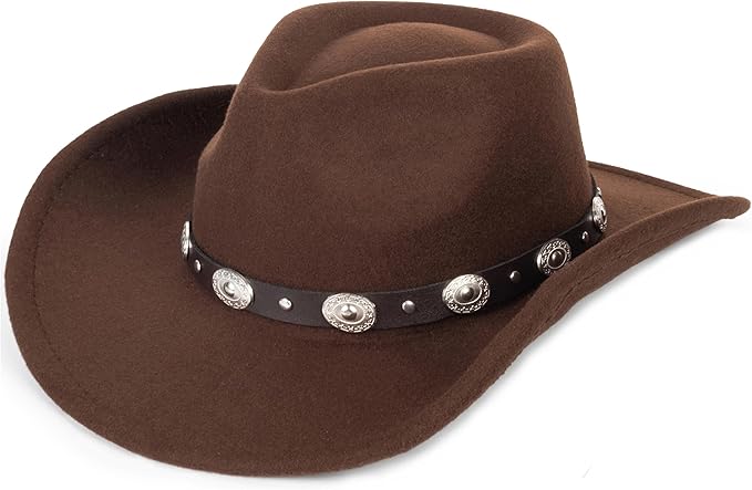 Women's Western Cowboy Hat - Studded Pinched Crown Fedora with Adjustable Buckle Belt, Wide Brim Sun Hat for Cowgirl, Rodeo, Country Music & Outdoor Fashion