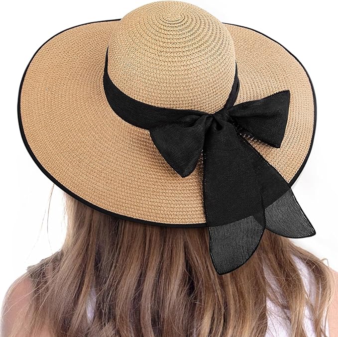 Women's Wide Brim Sun Hat UPF 50+ - Packable Roll-Up Straw Beach Hat, Lightweight Foldable UV Protection Hat for Travel, Pool & Summer Vacations