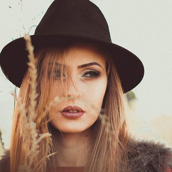 Women's Classic Felt Fedora Hat - Wide Brim Floppy Panama Style with Adjustable Leather Buckle Belt, Vintage Sun Hat for Outdoor, Travel & Fashion