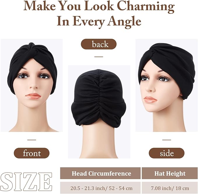 4-Pack Women's Fashion Turbans - Soft Pre-Tied Knot Headwraps, Breathable Chemo Cancer Hats for Sleeping, Stretchy Pleated Head Cover in 4 Colors