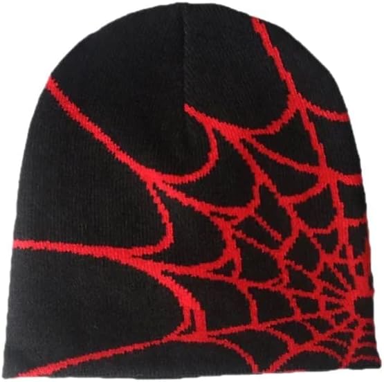 Y2K Gothic Spider Web Knit Beanie - Wool Acrylic Blend Unisex Winter Skull Cap, Punk Streetwear Hat for Men & Women