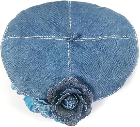 Women's Denim Beret Hat - French Style Adjustable Painter Cap, Casual Sun Hat with Inner Strap for Artists & Fashion
