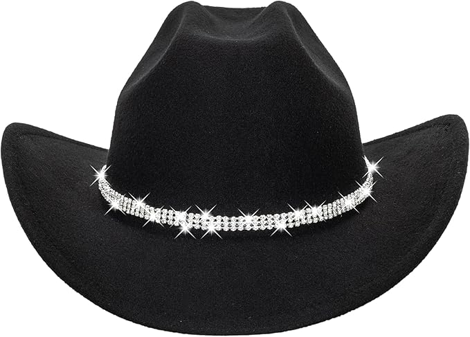Women's Rhinestone Cowboy Hat - Glitter Silver & Black Western Cowgirl Hat, Sparkly Party Hat