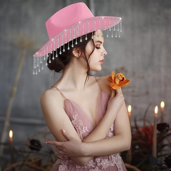White Rhinestone Cowboy Hat for Women - Bridal Bachelorette Party, Bride-to-Be Gift & Halloween Costume Accessory