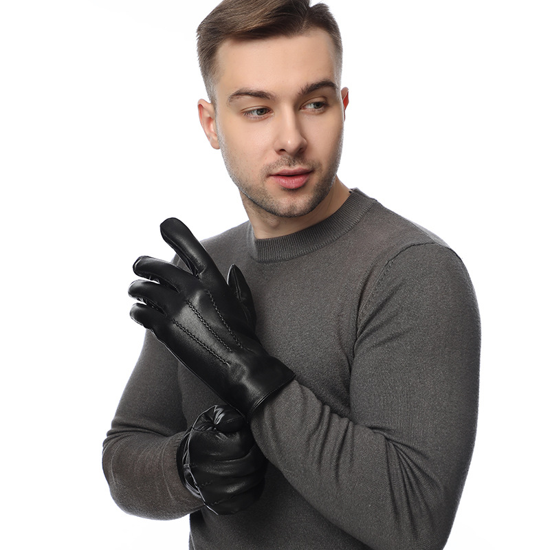 Men's Leather Driving Gloves - Winter Sheepskin Lined with Cashmere, Cold Weather Touchscreen Gloves