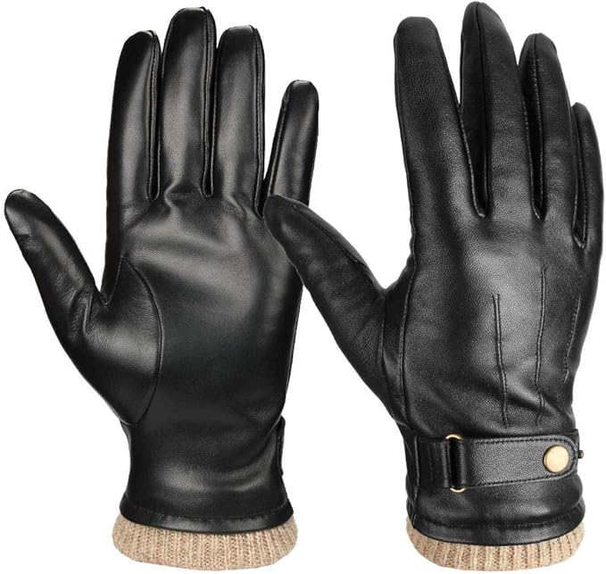 Men's Nappa Leather Winter Gloves - Wool Lined Touchscreen Dress Gloves, Thermal Gifts for Dad & Husband