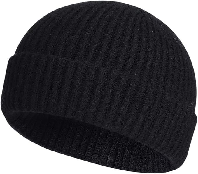 Unisex Wool Knit Beanie - Warm Short Cuff Fisherman Hat for Men & Women