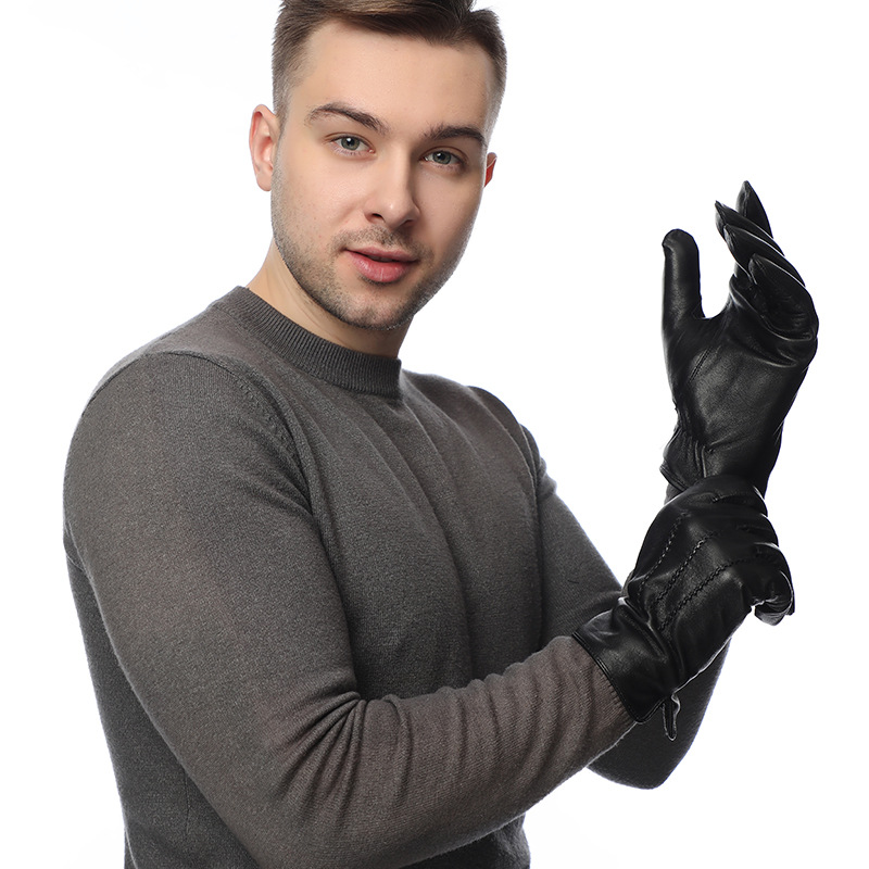 Men's Leather Driving Gloves - Winter Sheepskin Lined with Cashmere, Cold Weather Touchscreen Gloves