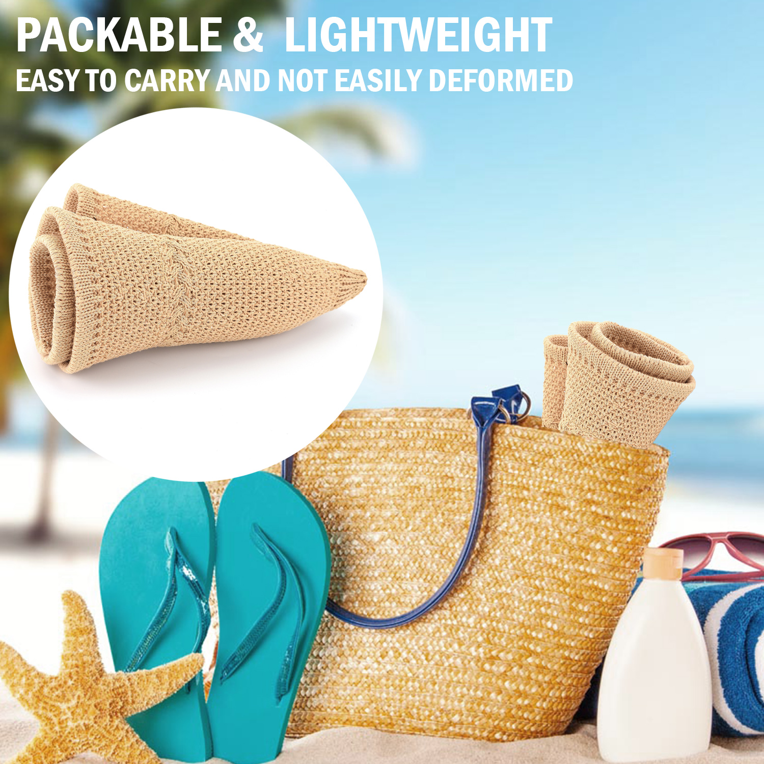 *Packable Straw Bucket Hat for Women, Summer Beach Bucket Hat Foldable Woven