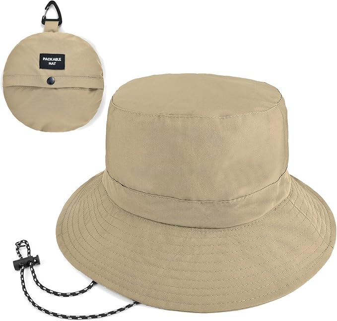 1-Pack Packable Bucket Hat with Chin Strap for Men Women