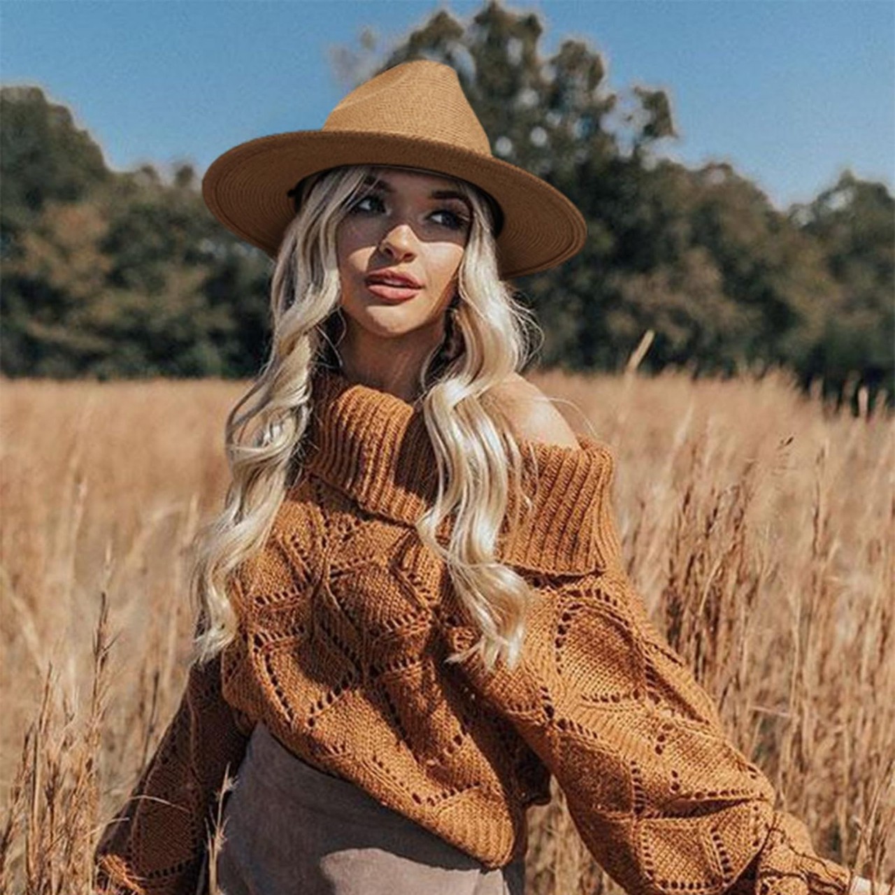 Women's UPF 80+ Wide Brim Sun Hat - Foldable Panama Straw Fedora for Summer, Beach & Travel, Lightweight Packable UV Protection Hat