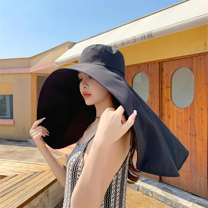 Women's Wide Brim Sun Hat UPF 50+ for Sun Protection - Summer Beach Hat with Neck Flap & Adjustable Chin Strap, Breathable Foldable Travel Hat for Hiking, Outdoor, Gardening