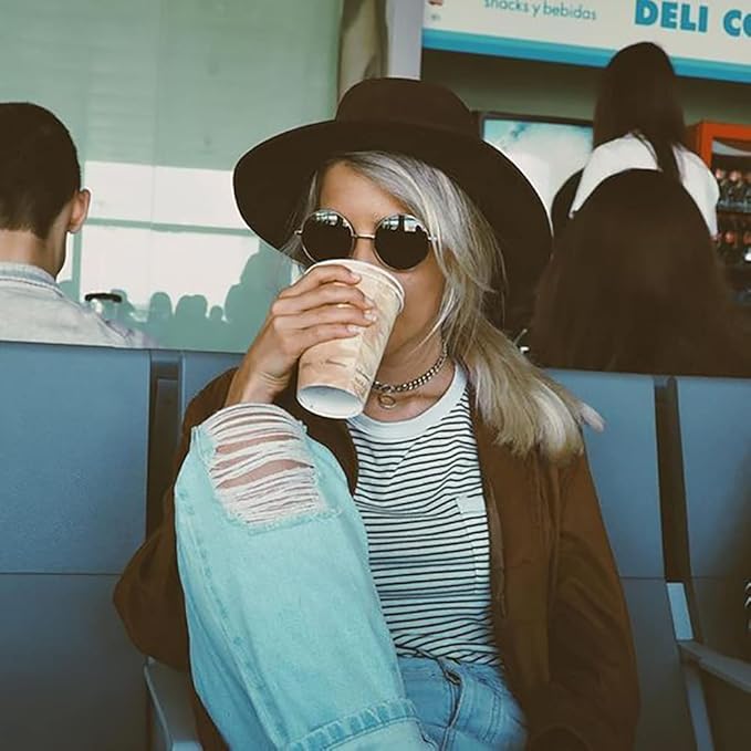 Women's Classic Felt Fedora Hat - Wide Brim Floppy Panama Style with Adjustable Leather Buckle Belt, Vintage Sun Hat for Outdoor, Travel & Fashion