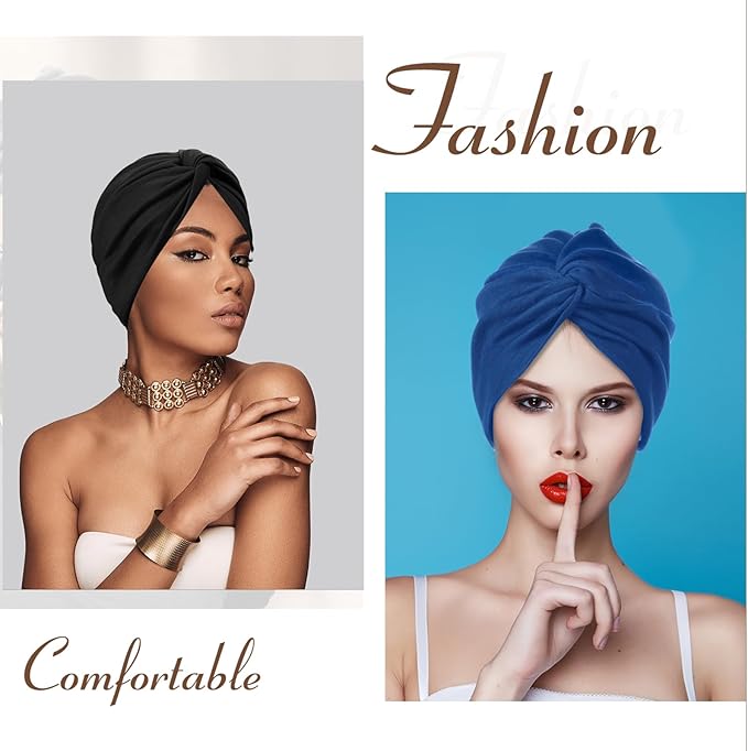 4-Pack Women's Fashion Turbans - Soft Pre-Tied Knot Headwraps, Breathable Chemo Cancer Hats for Sleeping, Stretchy Pleated Head Cover in 4 Colors