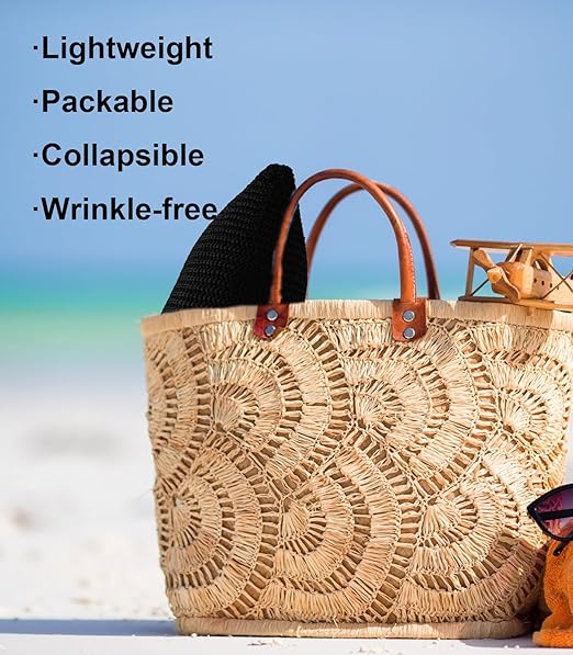 Women's Bamboo Bucket Hat - Breathable Mesh Sun Hat, Foldable & Packable Beach Hat for Travel, Summer Outdoor