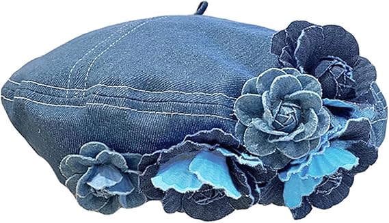 Women's Denim Beret Hat - French Style Adjustable Painter Cap, Casual Sun Hat with Inner Strap for Artists & Fashion