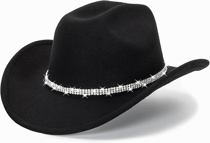 Women's Rhinestone Cowboy Hat - Glitter Silver & Black Western Cowgirl Hat, Sparkly Party Hat