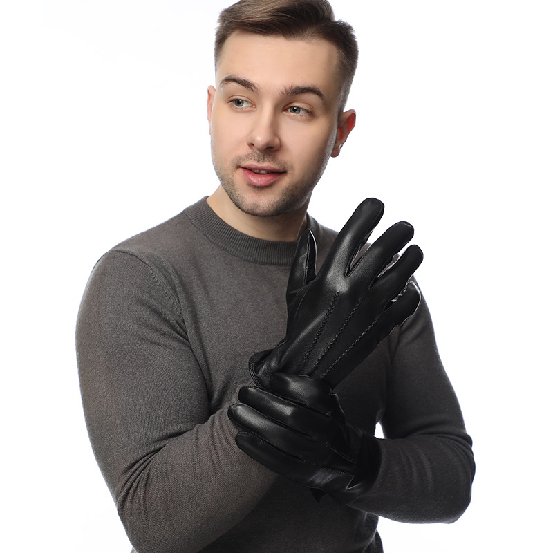 Men's Leather Driving Gloves - Winter Sheepskin Lined with Cashmere, Cold Weather Touchscreen Gloves
