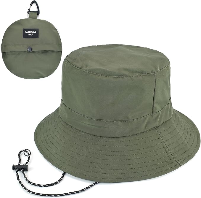 1-Pack Packable Bucket Hat with Chin Strap for Men Women