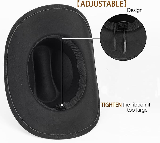 Western Cowboy Hat for Men & Women - Classic Roll-Up Fedora Style with Adjustable Leather Buckle Belt, Vintage Sun Hat for Outdoor, Rodeo, and Country Fashion