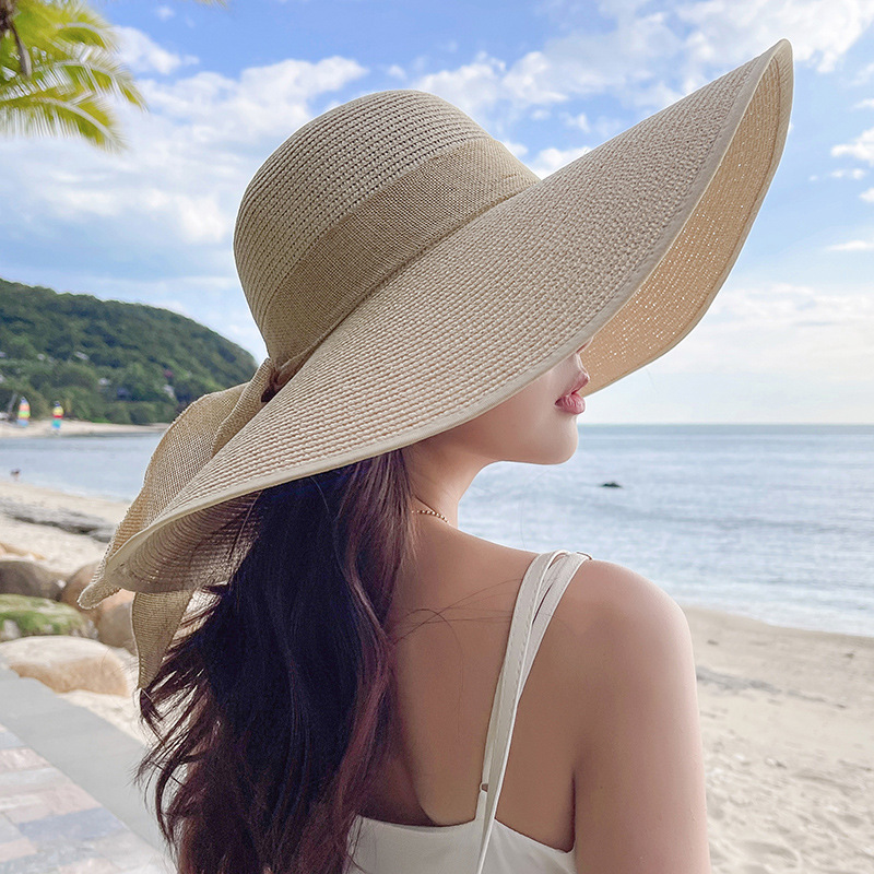 Women's Wide Brim Sun Hat UPF 50+ - Packable Roll-Up Straw Beach Hat, Lightweight Foldable UV Protection Hat for Travel, Pool & Summer Vacations