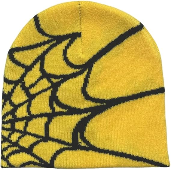 Y2K Gothic Spider Web Knit Beanie - Wool Acrylic Blend Unisex Winter Skull Cap, Punk Streetwear Hat for Men & Women