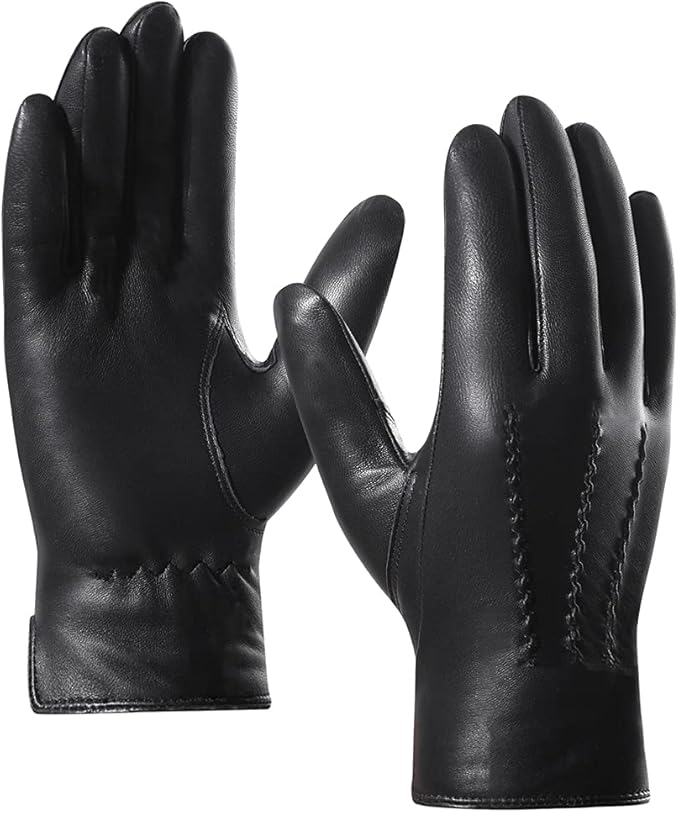Men's Leather Driving Gloves - Winter Sheepskin Lined with Cashmere, Cold Weather Touchscreen Gloves