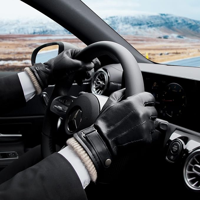 Men's Nappa Leather Winter Gloves - Wool Lined Touchscreen Dress Gloves, Thermal Gifts for Dad & Husband