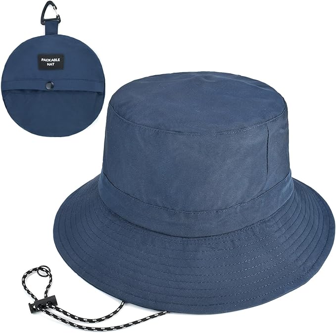 1-Pack Packable Bucket Hat with Chin Strap for Men Women
