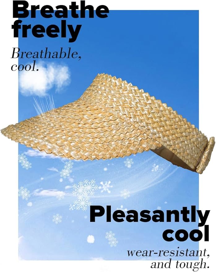 Women's Straw Sun Hat & Visor - Handmade Wide Brim UPF 50+ Sun Protection, Packable Foldable Beach Hat for Summer, Lightweight Breathable Travel Hat for Gardening, VacationWomen's Straw Sun Hat & Visor - Handmade Wide Brim UPF 50+ Sun Protection, Packable