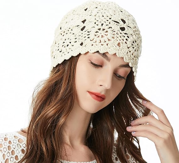 Women's Cotton Crochet Slouchy Beanie - Handmade Knit Skull Cap, Lightweight Breathable Summer Hat for Casual & Boho Style