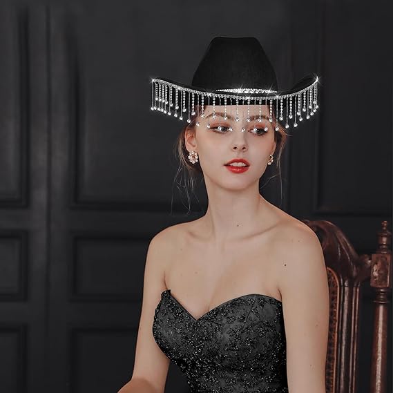 White Rhinestone Cowboy Hat for Women - Bridal Bachelorette Party, Bride-to-Be Gift & Halloween Costume Accessory