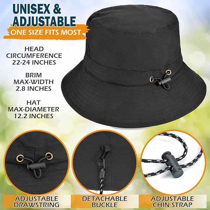 1-Pack Packable Bucket Hat with Chin Strap for Men Women