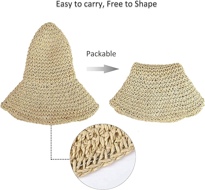 Women's Wide Brim Straw Sun Hat - 100% Natural Paper Braided, UPF 50+ UV Protection, Foldable Floppy Beach Hat for Travel, Lightweight & Breathable Summer Vacation Accessories